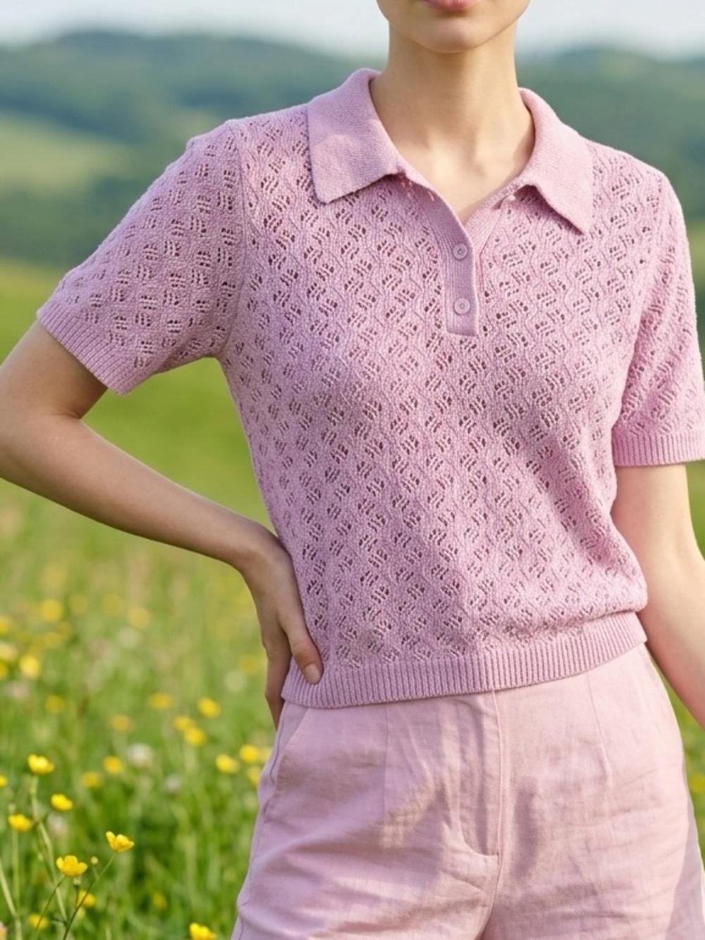 Levi's Light Pink Pointelle Knit Polo Sweater 100% Cotton